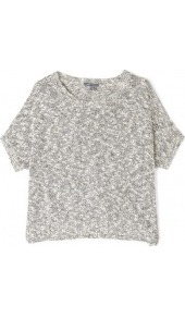 Short Sleeve Wide Scoop Bat Wing Jumper - sleeve style: dolman/batwing; pattern: plain; style: standard; predominant colour: light grey; occasions: casual, work; length: standard; fibres: linen - 100%; fit: loose; neckline: crew; sleeve length: short sleeve; pattern type: knitted - other; pattern size: small & light; texture group: jersey - stretchy/drapey