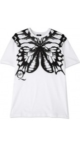 Boyfriend Butterfly T Shirt - style: t-shirt; predominant colour: white; occasions: casual; length: standard; fibres: cotton - 100%; fit: body skimming; neckline: crew; sleeve length: short sleeve; sleeve style: standard; pattern type: fabric; pattern size: big & busy; pattern: patterned/print; texture group: jersey - stretchy/drapey
