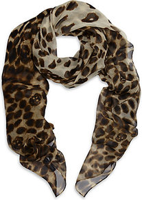 Leopard Chiffon Skull Scarf - predominant colour: chocolate brown; occasions: casual, evening, work, occasion, holiday; type of pattern: standard; style: square; size: standard; material: silk; pattern: animal print