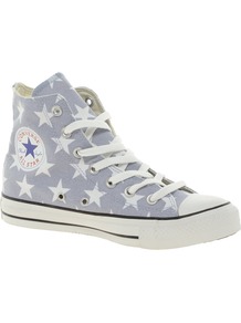 All Star Grey Star Print High Top Trainers - predominant colour: light grey; occasions: casual; material: fabric; heel height: flat; toe: round toe; style: trainers; finish: plain; pattern: patterned/print