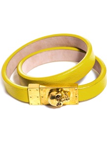 Leather Wrap Around Bracelet - predominant colour: yellow; occasions: casual, evening, work, occasion, holiday; style: buckle; size: standard; material: leather; trends: fluorescent; finish: plain; embellishment: chain/metal