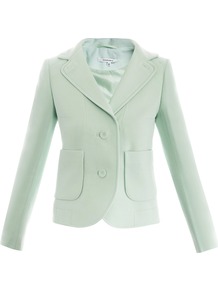 Double Crepe Two Button Jacket - pattern: plain; style: double breasted blazer; collar: standard lapel/rever collar; predominant colour: pistachio; occasions: casual, evening, work; length: standard; fit: tailored/fitted; sleeve length: long sleeve; sleeve style: standard; collar break: medium; pattern type: fabric; pattern size: standard; texture group: woven light midweight; fibres: viscose/rayon - mix