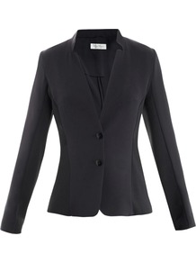Leandro Jacket - pattern: plain; style: single breasted blazer; collar: standard lapel/rever collar; predominant colour: black; occasions: evening, work, occasion; length: standard; fit: tailored/fitted; fibres: polyester/polyamide - mix; waist detail: fitted waist; sleeve length: long sleeve; sleeve style: standard; texture group: crepes; collar break: medium; pattern type: fabric; pattern size: standard