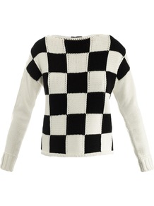 Ontano Sweater - neckline: round neck; pattern: checked/gingham; style: standard; predominant colour: black; occasions: casual, work; length: standard; fibres: cotton - mix; fit: standard fit; sleeve length: long sleeve; sleeve style: standard; texture group: knits/crochet; trends: modern geometrics; pattern type: fabric; pattern size: standard