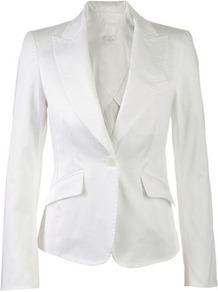 Cotton Blazer - pattern: plain; style: single breasted blazer; collar: standard lapel/rever collar; predominant colour: white; occasions: casual, work, occasion, holiday; length: standard; fit: tailored/fitted; fibres: cotton - stretch; back detail: back vent/flap at back; sleeve length: long sleeve; sleeve style: standard; texture group: cotton feel fabrics; collar break: low/open; pattern type: fabric