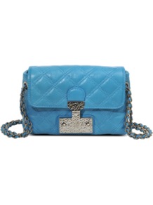 Single Baroque Leather Bag - predominant colour: diva blue; occasions: casual, evening, occasion; type of pattern: light; style: shoulder; length: shoulder (tucks under arm); size: small; material: leather; embellishment: quilted; pattern: plain; finish: plain