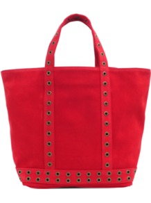 Medium Tote In Velvet Leather - predominant colour: true red; occasions: casual, evening, work, holiday; type of pattern: standard; style: tote; length: handle; size: standard; material: leather; embellishment: studs; pattern: plain; finish: plain