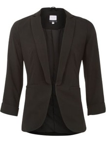 Tall Black Crepe Roll Sleeve Blazer - pattern: plain; style: single breasted tuxedo; collar: standard lapel/rever collar; predominant colour: black; occasions: casual, evening, work; length: standard; fit: tailored/fitted; fibres: polyester/polyamide - 100%; sleeve length: 3/4 length; sleeve style: standard; trends: tuxedo; collar break: low/open; pattern type: fabric; texture group: other - light to midweight