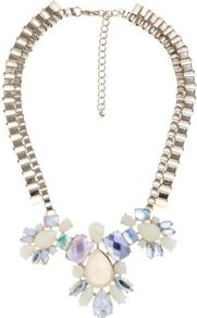 Limited Cream Gem Stone Chunky Chain Necklace - predominant colour: ivory; secondary colour: gold; occasions: evening, occasion, holiday; style: bib; length: mid; size: large/oversized; material: chain/metal; trends: metallics; finish: metallic; embellishment: jewels