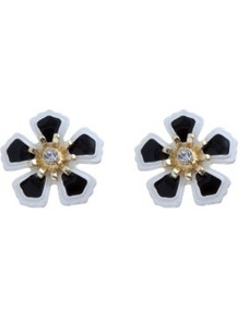Monochrome Enamel Flower Stud Earrings - predominant colour: black; occasions: casual, work; style: stud; length: short; size: small; material: chain/metal; fastening: pierced; finish: plain; embellishment: crystals