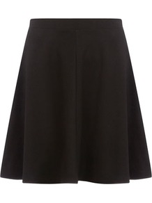 Petite Black Skater Skirt - pattern: plain; fit: body skimming; waist detail: elasticated waist; waist: high rise; predominant colour: black; occasions: casual, evening, work; length: just above the knee; style: fit & flare; fibres: viscose/rayon - stretch; pattern type: fabric; texture group: jersey - stretchy/drapey