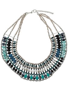 Mega Bead Necklace - predominant colour: teal; occasions: casual, evening, work, occasion, holiday; style: choker/collar; length: short; size: standard; material: chain/metal; trends: metallics; finish: plain; embellishment: beading