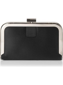Amelia Framed Satin Box Clutch Black - predominant colour: black; occasions: evening; style: clutch; length: hand carry; size: small; material: leather; pattern: plain; finish: plain