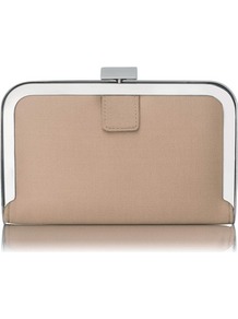 Amelia Framed Satin Box Clutch Pink Blush - predominant colour: nude; occasions: evening, occasion; type of pattern: standard; style: clutch; length: hand carry; size: small; material: satin; pattern: plain; finish: metallic; embellishment: chain/metal