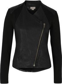 Washed Leather Black Jacket - pattern: plain; style: biker; collar: asymmetric biker; shoulder detail: contrast pattern/fabric at shoulder; predominant colour: black; occasions: casual, evening; length: standard; fit: tailored/fitted; fibres: leather - 100%; sleeve length: long sleeve; sleeve style: standard; texture group: leather; collar break: high/illusion of break when open; pattern type: fabric