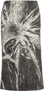 Crinkled Print Skirt - length: below the knee; style: straight; hip detail: fitted at hip; waist: mid/regular rise; predominant colour: black; occasions: evening, work; fibres: cotton - mix; texture group: cotton feel fabrics; fit: straight cut; pattern type: fabric; pattern size: big & busy; pattern: patterned/print