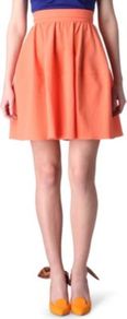 Seersucker Skirt - length: mid thigh; pattern: plain; fit: body skimming; waist: high rise; waist detail: twist front waist detail/nipped in at waist on one side/soft pleats/draping/ruching/gathering waist detail; predominant colour: coral; occasions: casual, evening, occasion, holiday; style: fit & flare; fibres: cotton - stretch; hip detail: soft pleats at hip/draping at hip/flared at hip; texture group: cotton feel fabrics; pattern type: fabric