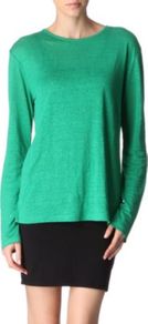 Linen And Silk Blend Top - pattern: plain; predominant colour: mint green; occasions: casual, work; length: standard; style: top; fibres: linen - mix; fit: loose; neckline: crew; sleeve length: long sleeve; sleeve style: standard; pattern type: fabric; texture group: other - light to midweight