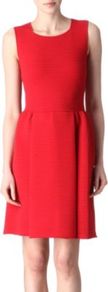 Knitted Dress - neckline: round neck; pattern: plain; sleeve style: sleeveless; waist detail: fitted waist; predominant colour: true red; occasions: casual, evening, work, occasion; length: just above the knee; fit: fitted at waist & bust; style: fit & flare; fibres: polyester/polyamide - mix; sleeve length: sleeveless; trends: glamorous day shifts; pattern type: fabric; pattern size: light/subtle; texture group: woven bulky/heavy