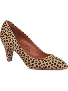 Giraffe Print Calf Hair Court Shoes - secondary colour: chocolate brown; predominant colour: camel; occasions: casual, evening, work, occasion; material: animal skin; heel height: mid; heel: cone; toe: pointed toe; style: courts; finish: plain; pattern: animal print