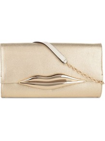 Carolina Lip Clutch - predominant colour: gold; occasions: evening; style: clutch; length: hand carry; size: small; pattern: plain; finish: metallic