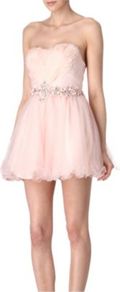 Heather Tulle Prom Dress - length: mini; neckline: strapless (straight/sweetheart); pattern: plain; style: prom dress; sleeve style: strapless; waist detail: embellishment at waist/feature waistband; predominant colour: blush; occasions: evening, occasion; fit: fitted at waist & bust; fibres: polyester/polyamide - 100%; sleeve length: sleeveless; pattern type: fabric; texture group: net/tulle; embellishment: crystals
