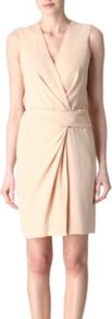 Beyatta Dress - style: faux wrap/wrap; neckline: v-neck; fit: tailored/fitted; pattern: plain; sleeve style: sleeveless; waist detail: fitted waist; predominant colour: stone; occasions: evening, work, occasion; length: just above the knee; fibres: polyester/polyamide - mix; sleeve length: sleeveless; pattern type: fabric; texture group: other - light to midweight