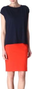 Felica Knitted Top - sleeve style: capped; back detail: tie detail at back; predominant colour: navy; occasions: casual, evening, work; length: standard; style: top; fibres: silk - mix; fit: loose; neckline: crew; sleeve length: short sleeve; texture group: silky - light; pattern type: fabric; pattern size: standard; pattern: patterned/print