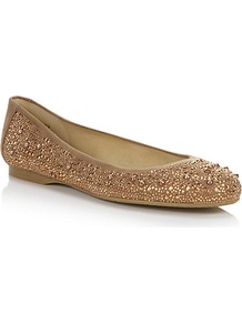 Nubeads Embellished Flats - predominant colour: bronze; occasions: casual, evening, work, holiday; material: suede; heel height: flat; embellishment: studs; toe: round toe; style: ballerinas / pumps; trends: metallics; finish: metallic; pattern: plain