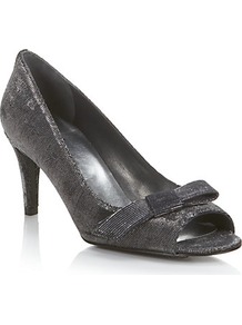 Bowover Peep Toe Courts Grey - predominant colour: charcoal; occasions: evening, occasion; material: fabric; heel height: mid; embellishment: glitter; heel: stiletto; toe: open toe/peeptoe; style: courts; trends: metallics; finish: metallic; pattern: plain