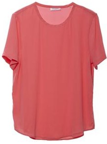 Riley Tee In Watermelon - neckline: round neck; pattern: plain; length: below the bottom; style: t-shirt; predominant colour: pink; occasions: casual, evening, work, holiday; fibres: silk - 100%; fit: loose; sleeve length: short sleeve; sleeve style: standard; pattern type: fabric; pattern size: standard; texture group: jersey - stretchy/drapey