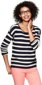 Striped Roll Edge Sweater - neckline: round neck; pattern: horizontal stripes; style: standard; predominant colour: navy; occasions: casual; length: standard; fibres: cotton - 100%; fit: standard fit; sleeve length: long sleeve; sleeve style: standard; texture group: knits/crochet; pattern type: fabric; pattern size: standard
