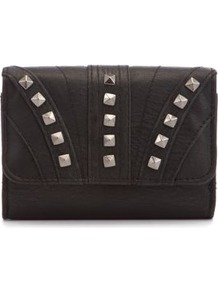Black Stud Flap Purse - predominant colour: black; occasions: evening, occasion; type of pattern: small; style: clutch; length: hand carry; size: small; material: faux leather; embellishment: studs; pattern: plain; finish: plain