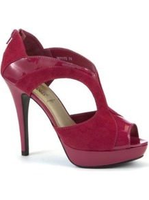 Dark Pink Patent Panel Platform Sandals - predominant colour: hot pink; occasions: evening, occasion; material: faux leather; heel height: high; embellishment: zips; heel: platform; toe: open toe/peeptoe; style: standard; finish: patent; pattern: plain