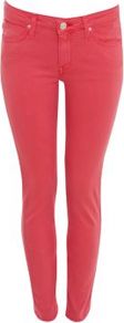 33in Pink Scarlett Skinny Jeans - style: skinny leg; pattern: plain; waist: low rise; pocket detail: traditional 5 pocket; predominant colour: hot pink; occasions: casual; length: ankle length; fibres: cotton - stretch; texture group: denim; pattern type: fabric; pattern size: standard