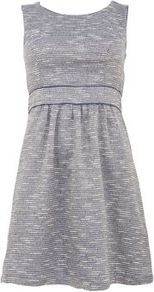 Blue Boucle Skater Dress - length: mid thigh; pattern: plain; sleeve style: sleeveless; waist detail: fitted waist; predominant colour: light grey; occasions: casual; fit: fitted at waist & bust; style: fit & flare; fibres: cotton - stretch; neckline: crew; sleeve length: sleeveless; texture group: jersey - stretchy/drapey