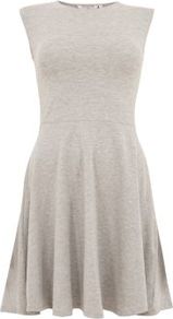 Grey Cap Sleeve Skater Dress - pattern: plain; sleeve style: sleeveless; waist detail: fitted waist; predominant colour: light grey; occasions: casual; length: just above the knee; fit: fitted at waist & bust; style: fit & flare; fibres: cotton - stretch; neckline: crew; sleeve length: sleeveless; texture group: jersey - stretchy/drapey