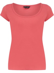 Rose Scoop Tee - sleeve style: capped; pattern: plain; style: t-shirt; predominant colour: coral; occasions: casual, holiday; length: standard; neckline: scoop; fibres: cotton - 100%; fit: body skimming; sleeve length: short sleeve; pattern type: fabric; texture group: jersey - stretchy/drapey