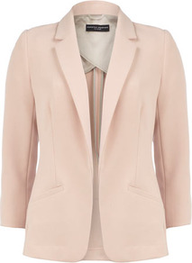 Blush Longline Blazer - pattern: plain; style: single breasted blazer; collar: standard lapel/rever collar; predominant colour: blush; occasions: evening, work, occasion, holiday; length: standard; fit: tailored/fitted; fibres: viscose/rayon - stretch; sleeve length: 3/4 length; sleeve style: standard; collar break: low/open; pattern type: fabric; texture group: woven light midweight