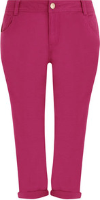 Pink Cropped Jeans - style: skinny leg; pattern: plain; pocket detail: traditional 5 pocket; length: below the knee; waist: mid/regular rise; predominant colour: hot pink; occasions: casual, holiday; fibres: cotton - stretch; jeans & bottoms detail: turn ups; texture group: denim; pattern type: fabric
