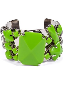 Spring Green Quilcina Bangle - predominant colour: emerald green; occasions: casual, evening, work, occasion; style: cuff; size: large/oversized; material: chain/metal; trends: fluorescent; finish: plain; embellishment: jewels
