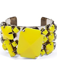 Neon Yellow Quilcina Bangle - predominant colour: yellow; occasions: casual, evening, work, occasion; style: cuff; size: large/oversized; material: chain/metal; trends: fluorescent; finish: fluorescent; embellishment: jewels