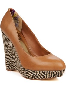 Ted Baker Brandee Wedge Platform Heel - predominant colour: tan; occasions: casual, evening, work; material: leather; heel height: high; heel: wedge; toe: round toe; style: courts; finish: plain; pattern: patterned/print