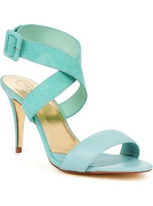 Ted Baker Jolea Buckle Heeled Sandal - predominant colour: pale blue; occasions: evening, work, occasion, holiday; material: leather; heel height: high; embellishment: buckles; ankle detail: ankle strap; heel: stiletto; toe: open toe/peeptoe; style: strappy; finish: plain; pattern: plain