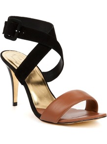 Ted Baker Jolea Buckle Heeled Sandal - predominant colour: tan; occasions: evening, work, occasion, holiday; material: leather; heel height: high; embellishment: buckles; ankle detail: ankle strap; heel: stiletto; toe: open toe/peeptoe; style: strappy; finish: plain; pattern: colourblock