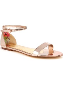 Ted Baker Ballena Flat Leather Sandals - predominant colour: blush; occasions: casual, evening, work, holiday; material: leather; heel height: flat; ankle detail: ankle strap; heel: standard; toe: open toe/peeptoe; style: gladiators; trends: metallics; finish: patent; pattern: plain