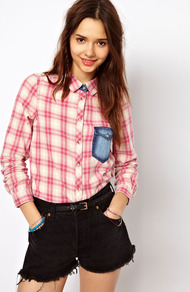 Pretty Check Western Shirt - neckline: shirt collar/peter pan/zip with opening; pattern: checked/gingham; style: shirt; predominant colour: pink; occasions: casual; length: standard; fibres: cotton - 100%; fit: straight cut; sleeve length: long sleeve; sleeve style: standard; pattern type: fabric; pattern size: standard; texture group: woven light midweight