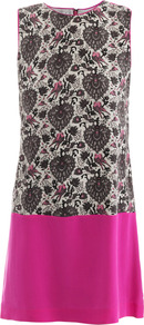 Love Bird Print Shift Dress - style: shift; sleeve style: sleeveless; predominant colour: hot pink; secondary colour: taupe; occasions: evening, occasion; length: just above the knee; fit: straight cut; fibres: silk - 100%; neckline: crew; sleeve length: sleeveless; texture group: silky - light; pattern type: fabric; pattern size: small & busy; pattern: patterned/print
