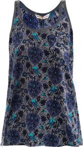 Lovebird Print Tank Top - sleeve style: standard vest straps/shoulder straps; style: vest top; back detail: racer back/sports back; predominant colour: mid grey; occasions: casual, holiday; length: standard; neckline: scoop; fibres: silk - 100%; fit: loose; sleeve length: sleeveless; texture group: jersey - clingy; pattern type: fabric; pattern size: standard; pattern: patterned/print