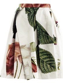Liberty Rose Puzzle Print Skirt - fit: loose/voluminous; waist: high rise; predominant colour: white; occasions: casual, evening, occasion, holiday; length: just above the knee; style: a-line; fibres: cotton - mix; hip detail: structured pleats at hip; trends: high impact florals; pattern type: fabric; pattern size: big & busy; pattern: florals; texture group: jersey - stretchy/drapey